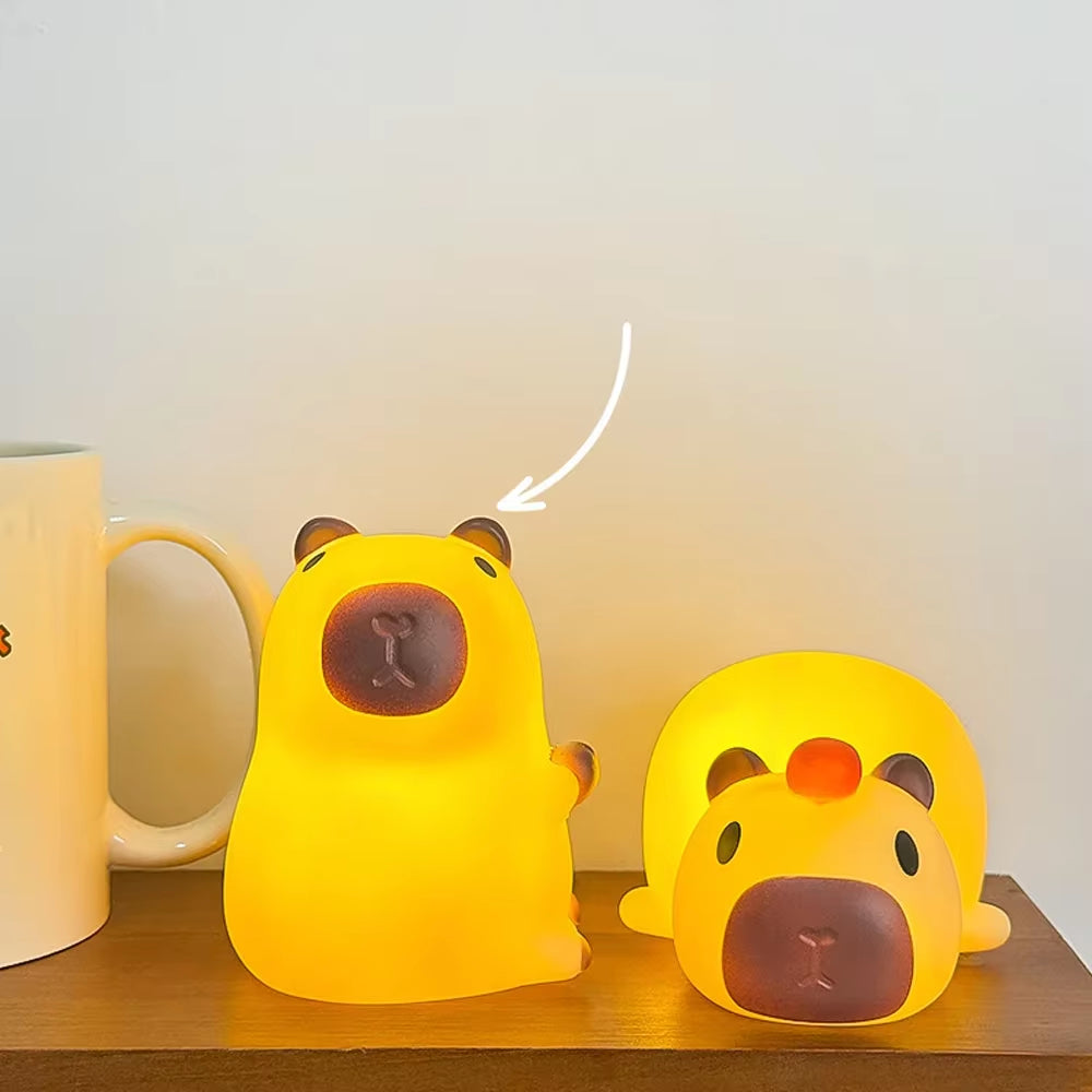 Hot Cute Mini Capybara Night Light Kapibala Cartoon Vinyl Animal Bedside Lamp Battery Powered Christmas Gift for Kids Girls Boys