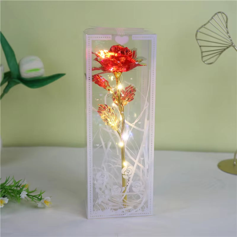 Red Rose Artificial Flowers Creative Valentine'S Day Mother'S Day Gift Rose in Glass Cover Light up Rose Wedding LED Galaxy Rose