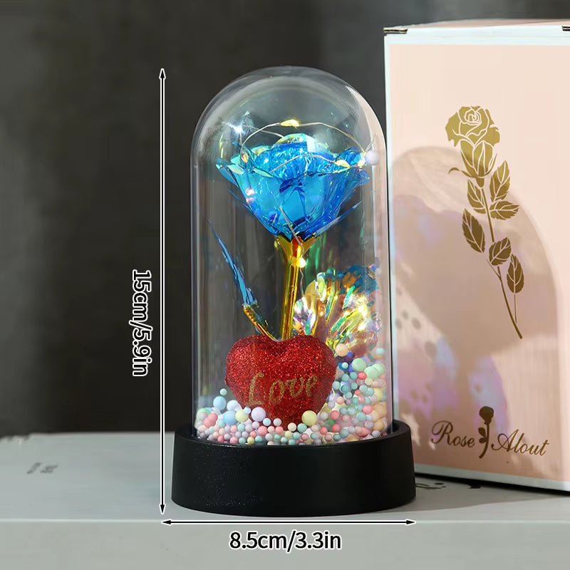 Red Rose Artificial Flowers Creative Valentine'S Day Mother'S Day Gift Rose in Glass Cover Light up Rose Wedding LED Galaxy Rose