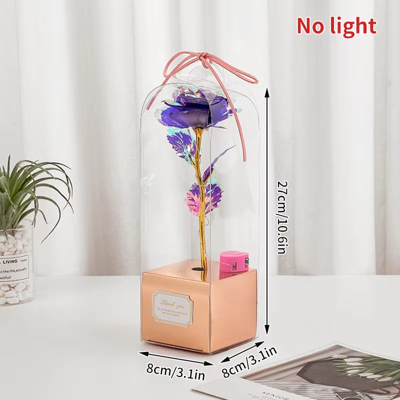 Red Rose Artificial Flowers Creative Valentine'S Day Mother'S Day Gift Rose in Glass Cover Light up Rose Wedding LED Galaxy Rose