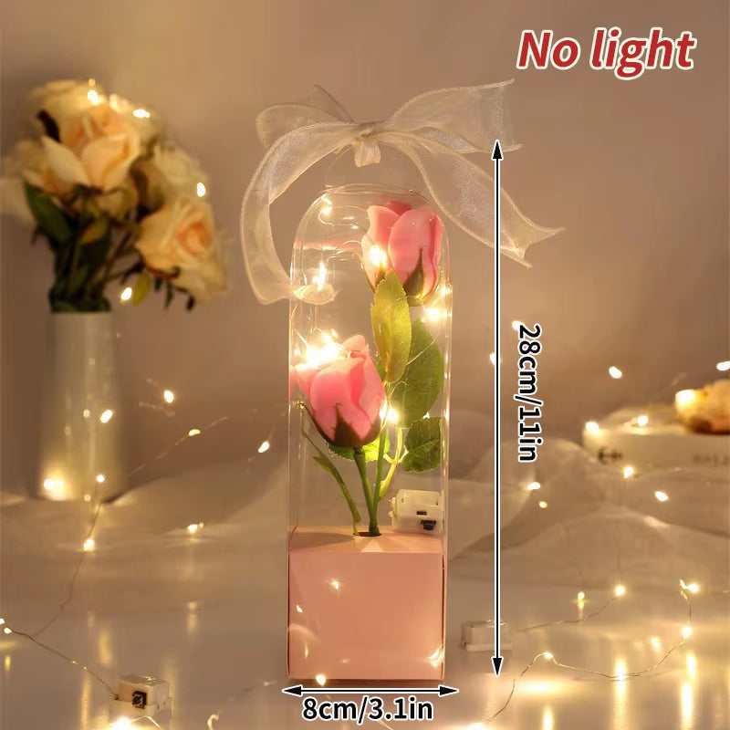 Red Rose Artificial Flowers Creative Valentine'S Day Mother'S Day Gift Rose in Glass Cover Light up Rose Wedding LED Galaxy Rose