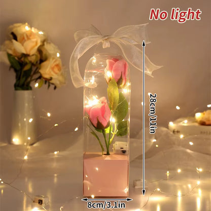 Red Rose Artificial Flowers Creative Valentine'S Day Mother'S Day Gift Rose in Glass Cover Light up Rose Wedding LED Galaxy Rose