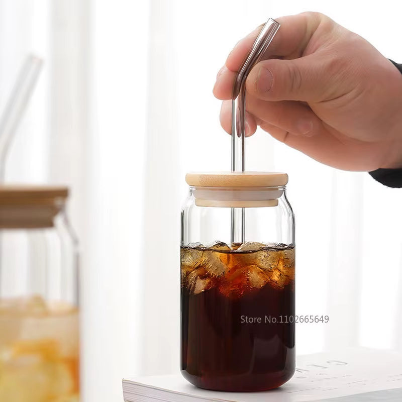 Transparent Glass Cup with Straw, Bubble Tea Cup, Juice Glass, Beer, Coke Can, Milk, Mocha Cups, Breakfast Mug, 400 Ml, 550Ml