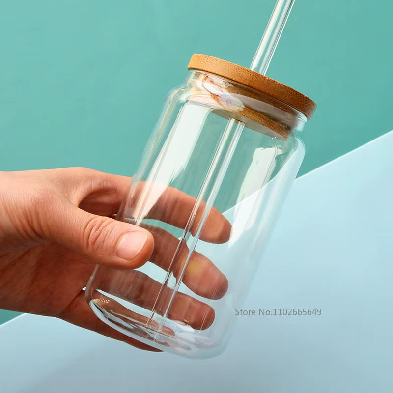 Transparent Glass Cup with Straw, Bubble Tea Cup, Juice Glass, Beer, Coke Can, Milk, Mocha Cups, Breakfast Mug, 400 Ml, 550Ml