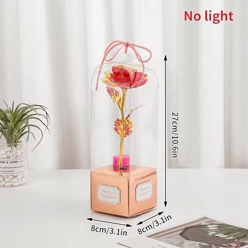 Red Rose Artificial Flowers Creative Valentine'S Day Mother'S Day Gift Rose in Glass Cover Light up Rose Wedding LED Galaxy Rose