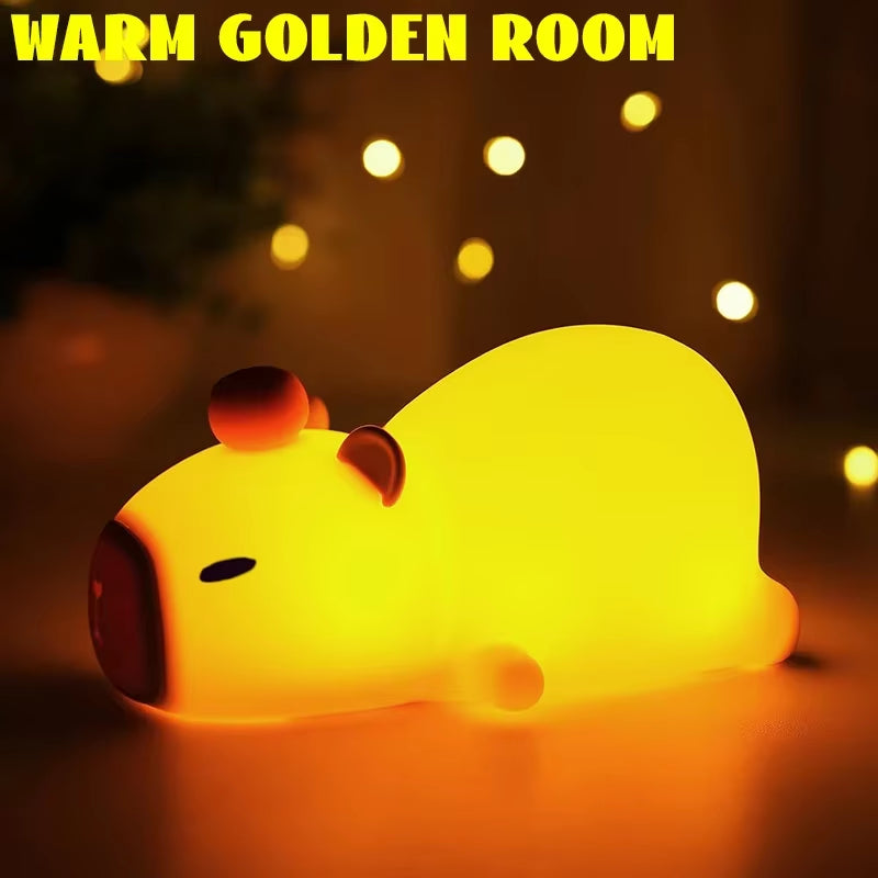 Hot Cute Mini Capybara Night Light Kapibala Cartoon Vinyl Animal Bedside Lamp Battery Powered Christmas Gift for Kids Girls Boys