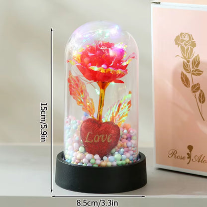 Red Rose Artificial Flowers Creative Valentine'S Day Mother'S Day Gift Rose in Glass Cover Light up Rose Wedding LED Galaxy Rose