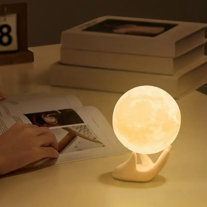 Moon Night Light Creative Ceramic Hand Shaped Lampholder Lunar Lamp Dimmable Touch Sensor Table Lamp Bedroom Decoration Ornament