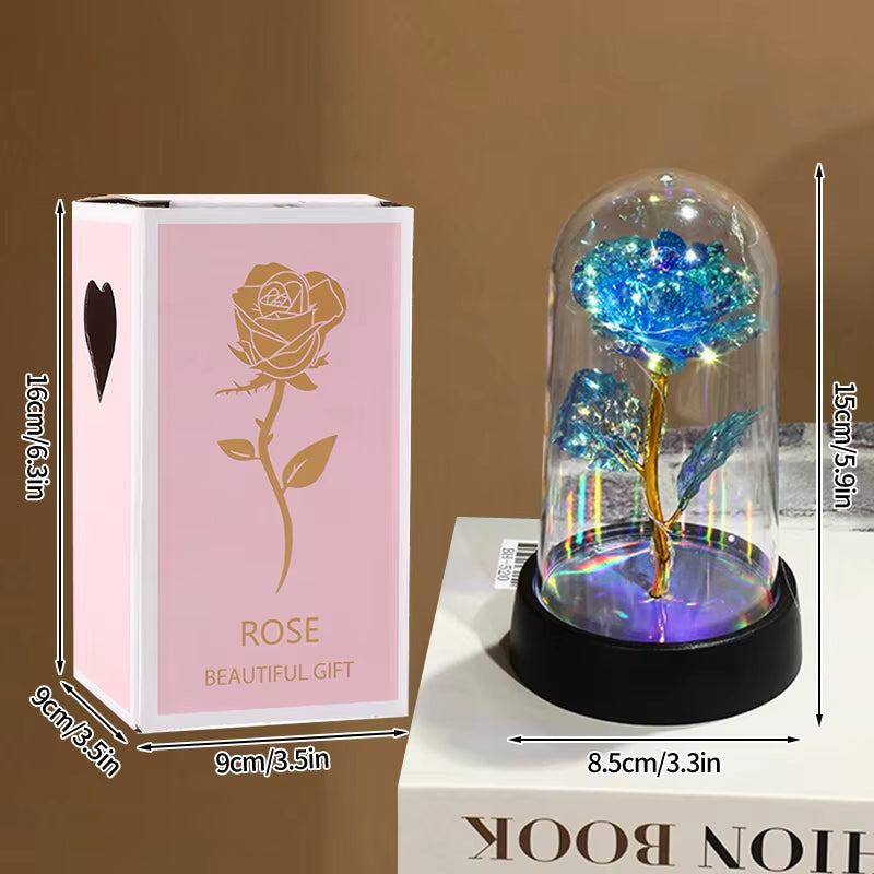 Red Rose Artificial Flowers Creative Valentine'S Day Mother'S Day Gift Rose in Glass Cover Light up Rose Wedding LED Galaxy Rose