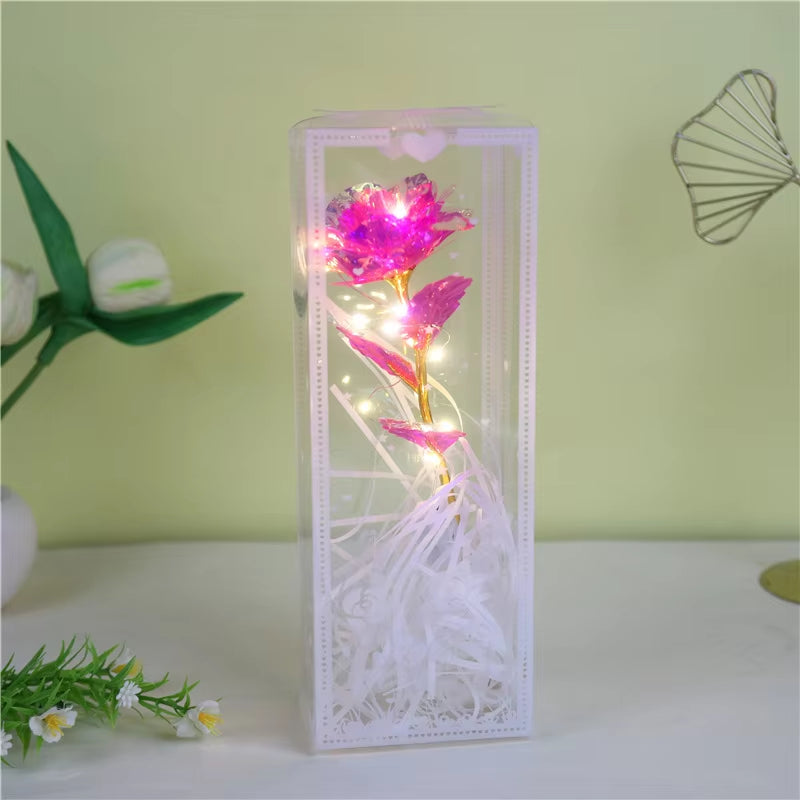 Red Rose Artificial Flowers Creative Valentine'S Day Mother'S Day Gift Rose in Glass Cover Light up Rose Wedding LED Galaxy Rose