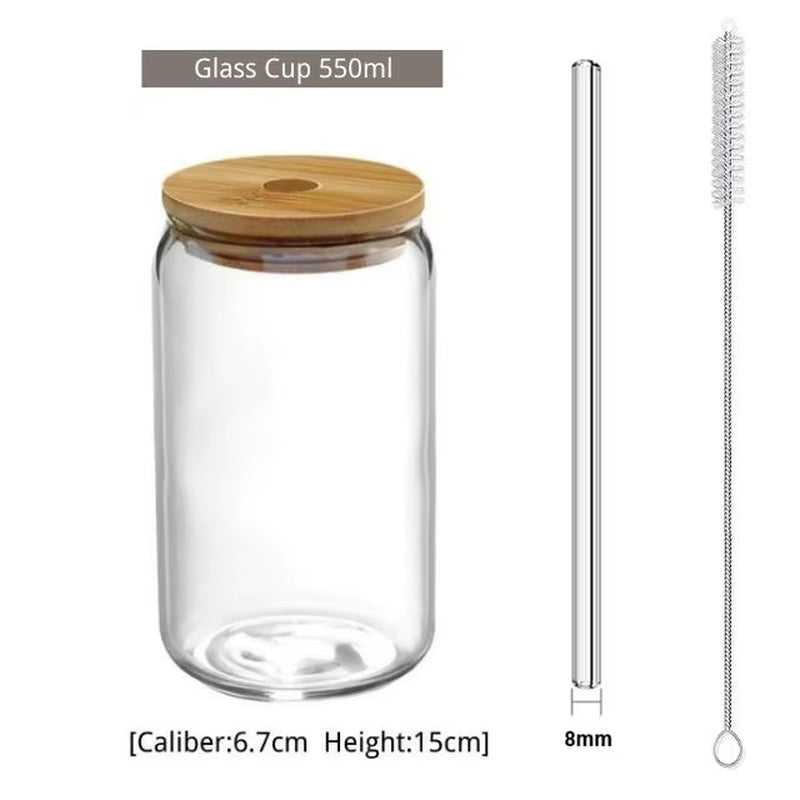 Transparent Glass Cup with Straw, Bubble Tea Cup, Juice Glass, Beer, Coke Can, Milk, Mocha Cups, Breakfast Mug, 400 Ml, 550Ml