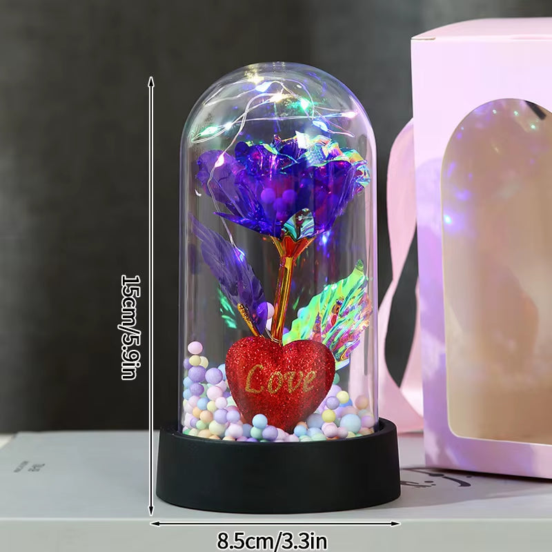 Red Rose Artificial Flowers Creative Valentine'S Day Mother'S Day Gift Rose in Glass Cover Light up Rose Wedding LED Galaxy Rose