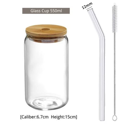 Transparent Glass Cup with Straw, Bubble Tea Cup, Juice Glass, Beer, Coke Can, Milk, Mocha Cups, Breakfast Mug, 400 Ml, 550Ml